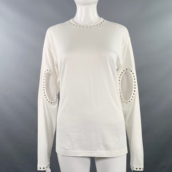 BURBERRY Size XXS White Silver Cotton Studded Cutout Pullover - Picture 1 of 7